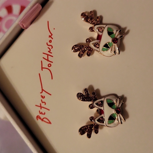 Betsey Johnson cat 🐈 reindeer earrings - Picture 1 of 3